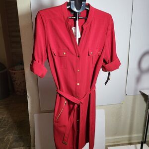 Shargano Red Utility Dress With Gold Tone Hardware Size 12